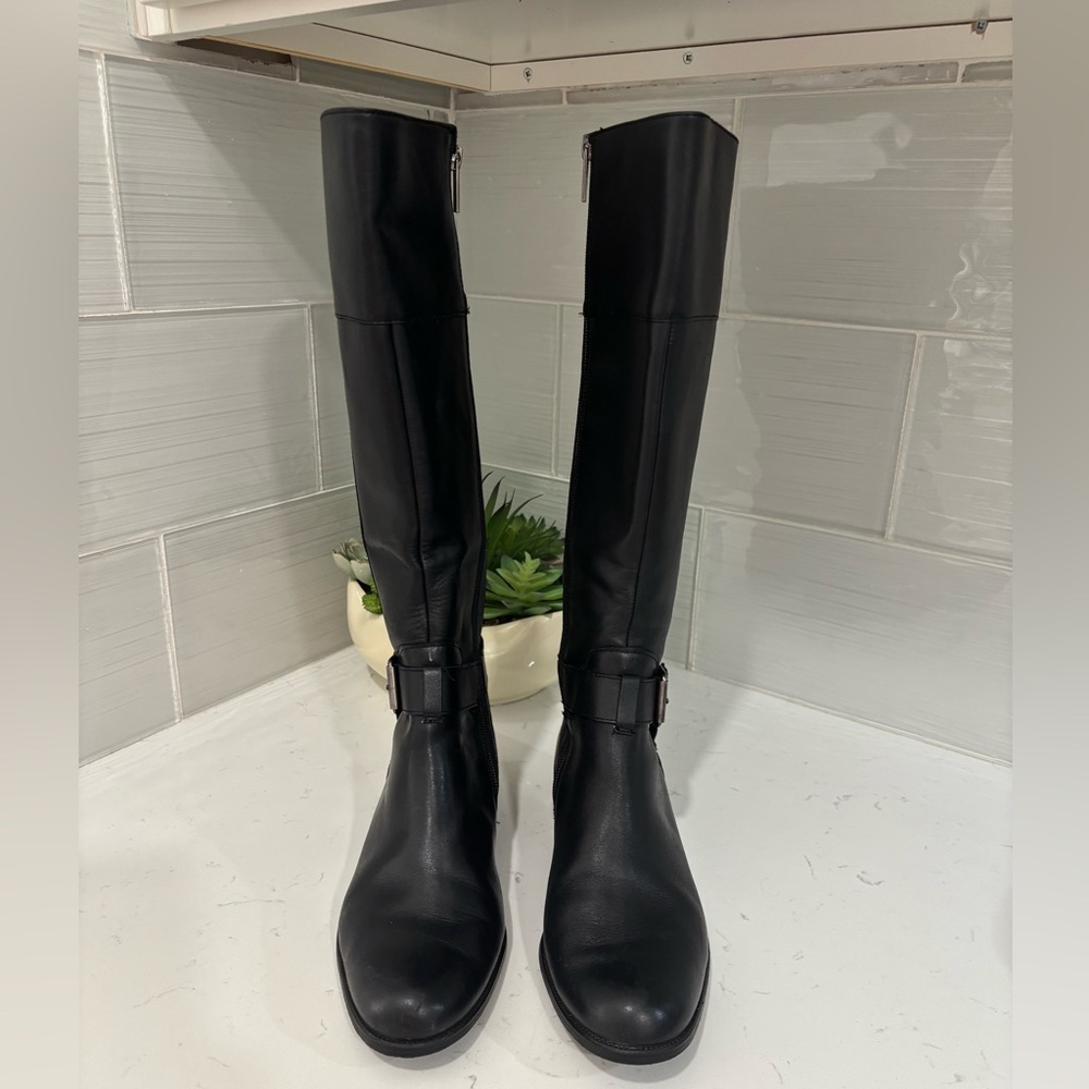 Anne Klein Black Over the Knee Boots Leather Upper Size 7M
